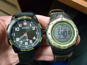 Comparison Wenger Nomad v Timex.  Wenger much heavier and deeper too,