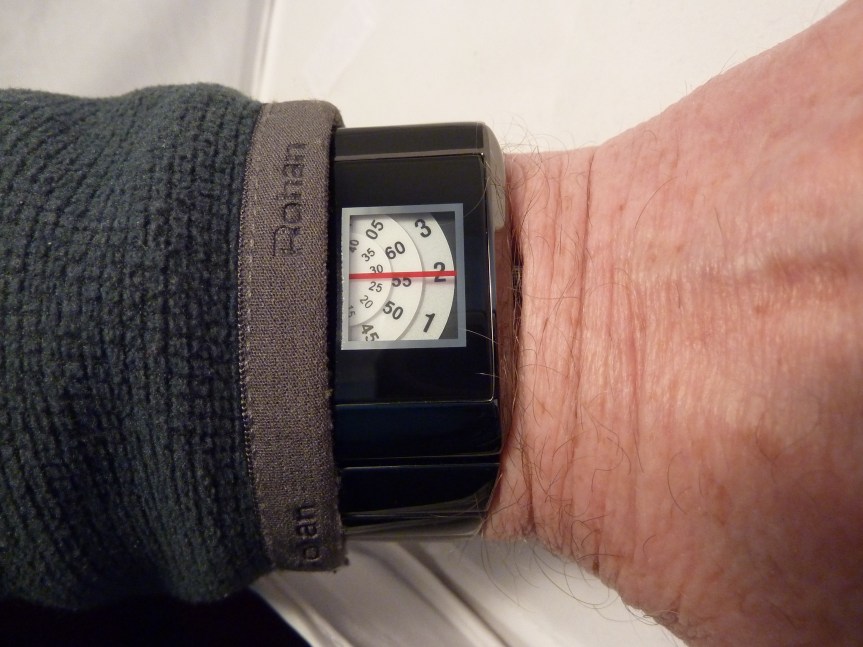 On the wrist - looks good with display at right side of case.