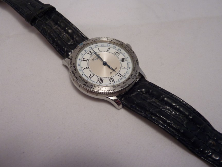 Longines Lindberg GMT World Time with original slate/blue Croco strap