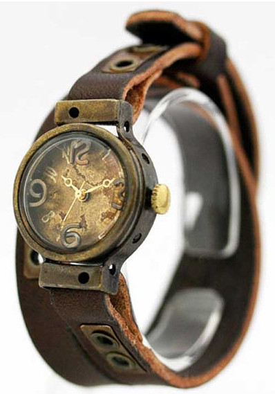 Vintage style Handmade Bracelet watch "Hole" leather steampunk