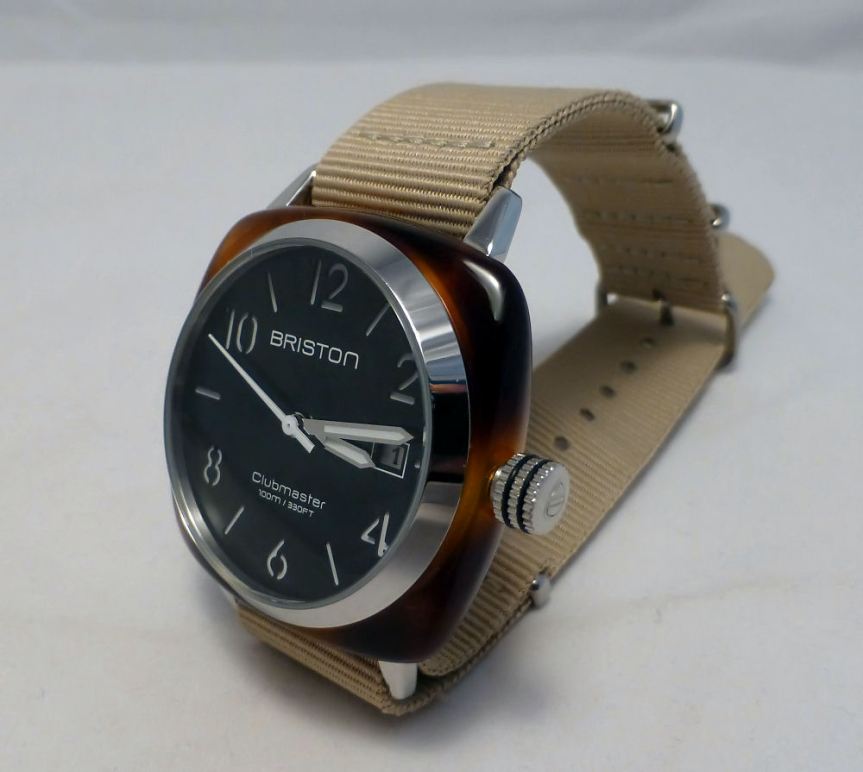 Briston HMS date watch - black/khaki with polished acetate case