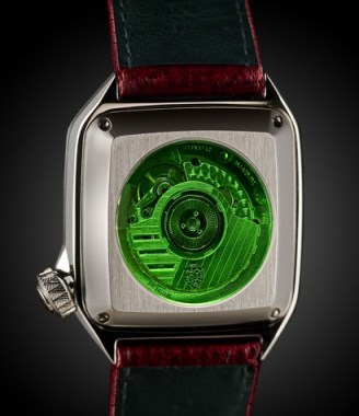 Customized ETA2892-A Swiss Automatic seen through amazing green crystal viewing post.