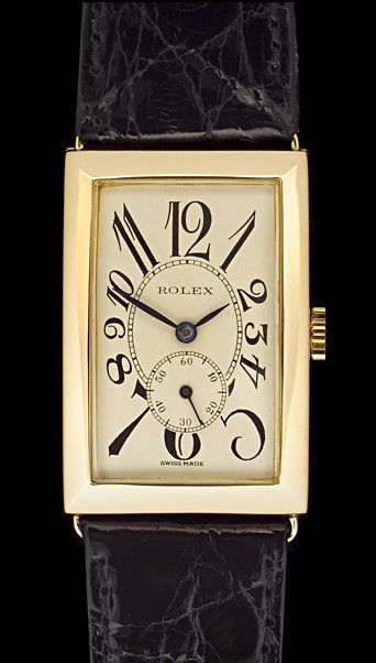 1928 Rolex rectangular exploded numerals with sub seconds.