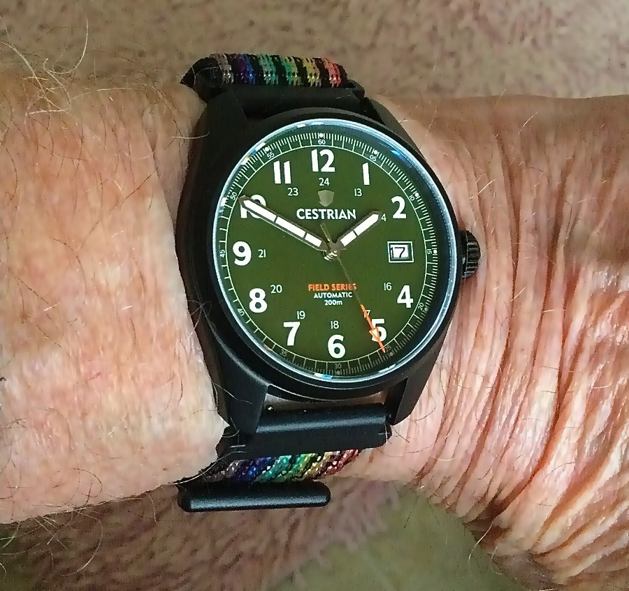 Cestrian Field Series Orologio Automatico Uomo - Cassa In PVD Nero 40mm, Quadrante Verde, Cinturino NATO, Movimento NH35, 200m